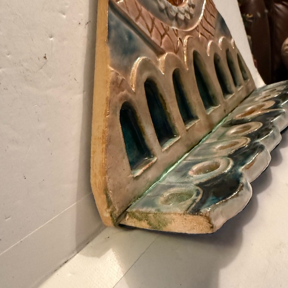 Artistic Ceramic Wall Hanging with Blue and Gold Accent menorah - Picture 3 of 7